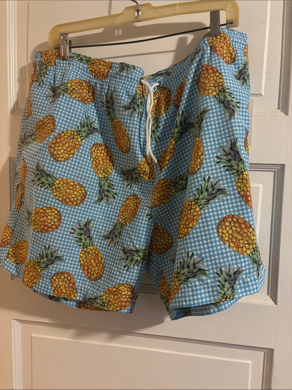Men's Light Blue Pineapple Print Swim Trunks